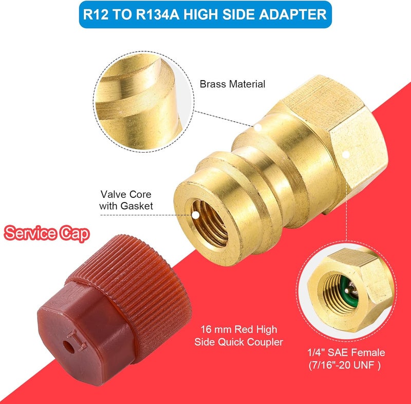 Tigbear R12 to R134A Conversion Kit, R12 to R134A AC Retrofit Fitting Adapter, High/Low Fitting Port Retrofit 1/4’’to 7/16"-20 UNF Conversion Adapter, for AC Air Conditioner Refrigerant - Image 4